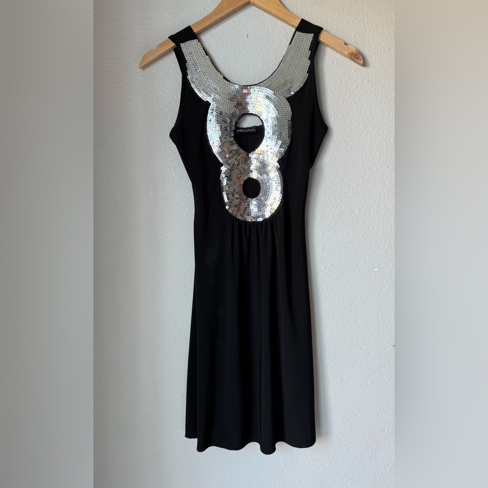 Wet Seal Black Dress Silver Sequin Circle Cutouts Womens Size Small